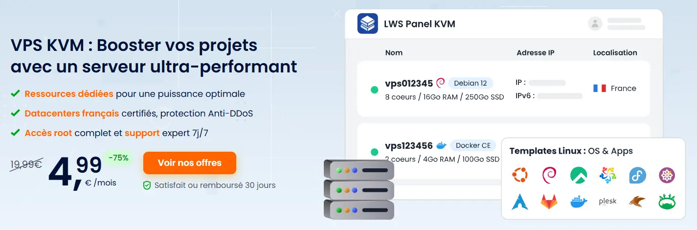 VPS KVM pas cher chez LWS VPS KVM LWS pour héberger site généré IA