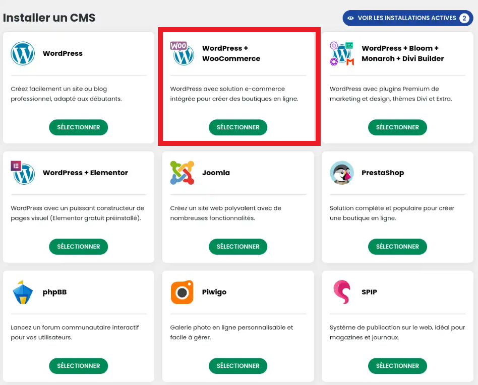 Installez WordPress et WooCommerce en un clic grâce à notre auto-installeur