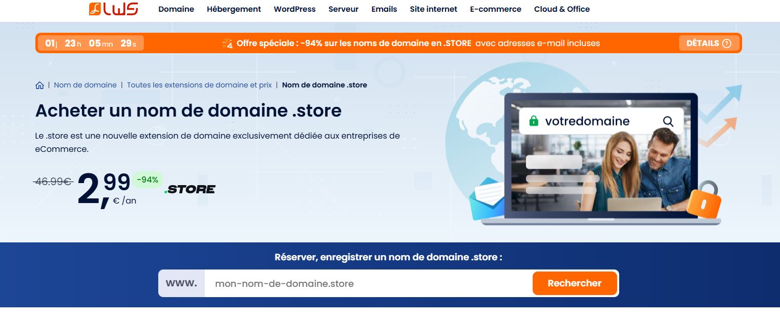 Recherche et enregistrement d'un domaine .store