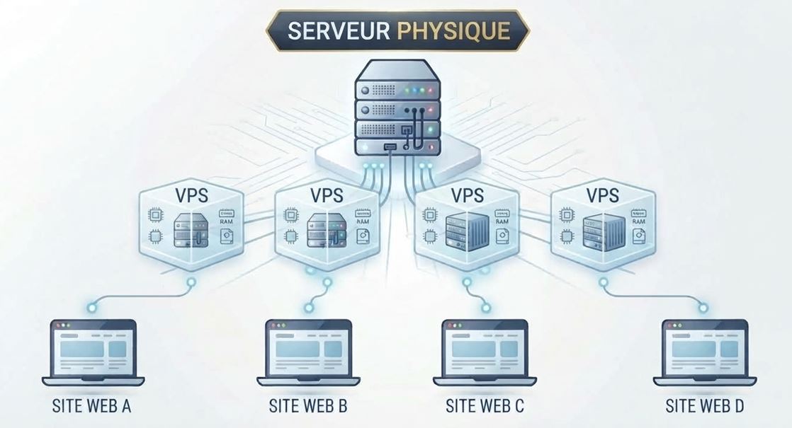 Un serveur VPS : un serveur avec ressources dédiées qui vous appartiennent en exclusivité